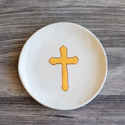 Small Ceramic Gold Leaf Cross Plate