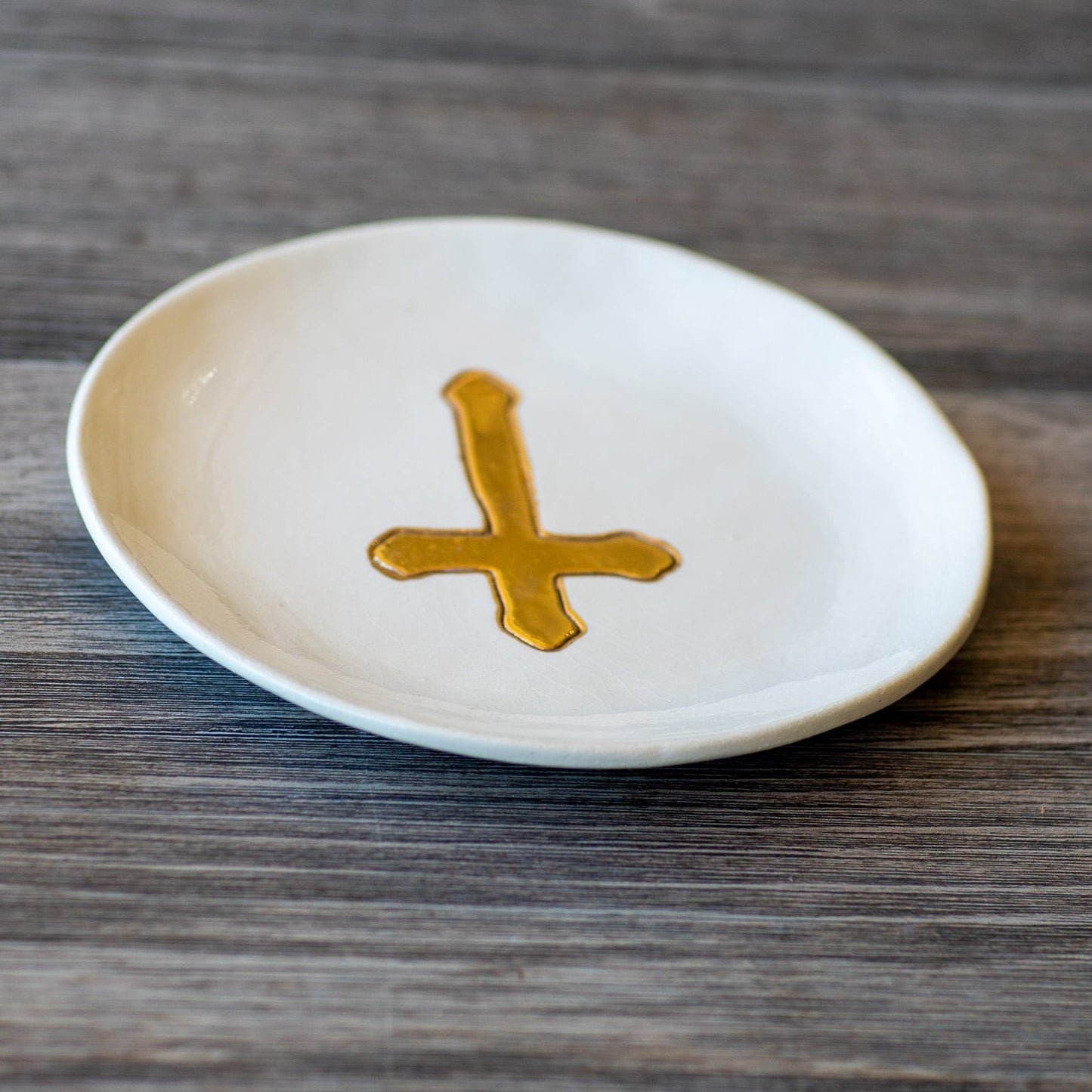 Small Ceramic Gold Leaf Cross Plate