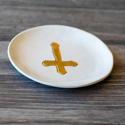 Small Ceramic Gold Leaf Cross Plate