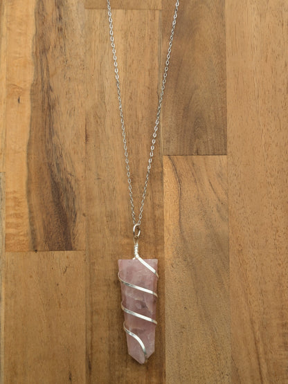 Rose Quartz Spiral Wrap Necklace