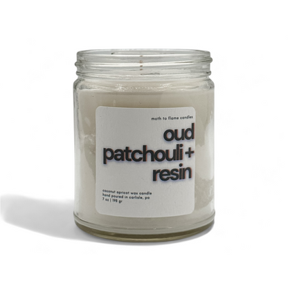 Oud Patchouli + Resins – 7 oz Candl Moth to Flame Candles