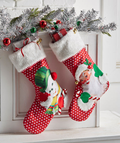 19" Retro Christmas Stocking Santa/Snowman