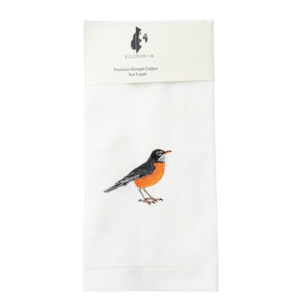 100% Cotton Tea Towels with Bird Embroidery - Kitchen Towels