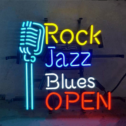 Rock Jazz Blues Open with Microphone Neon Sign Light Neon Signs Land