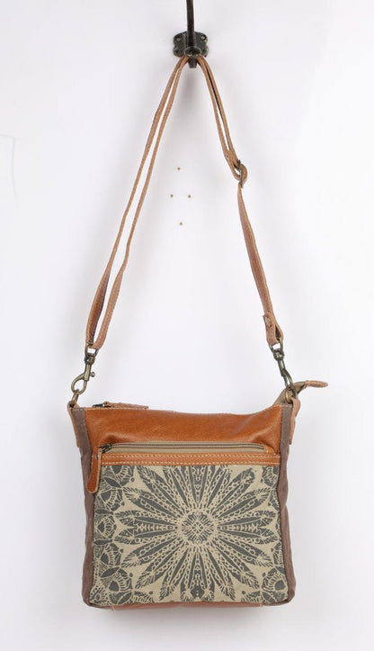 Myra Dizzy • Tooled Leather Mandala Bag | Sunburst Floral Print, Adjustable Strap, Rustic Companion - Creative Freedom Collective
