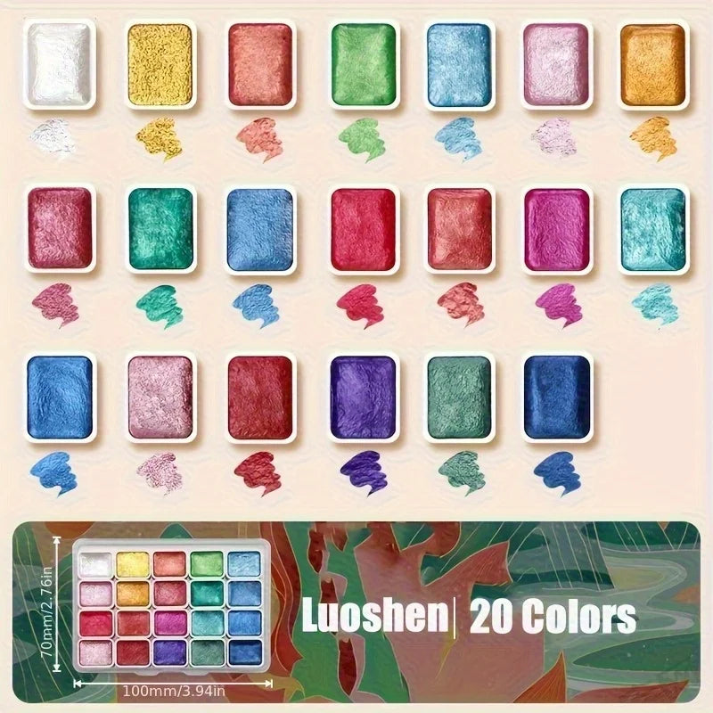 20 colors/box Pearlescent pure color watercolor paint set for sketching painting writing nail wrapping art creation art supplies Creative Freedom Collective