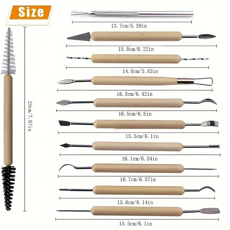 Art Supplies 11 PCS Sculpting Tools DIY Wooden Handles Ceramic Tools Beginners Arts and Crafts Wood and Steel Home School Use Creative Freedom Collective