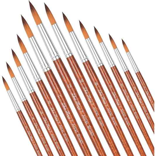 Paint Brushes 12pcs Set，Professional Brush Round Pointed Tip Artist Brush for Acrylic Watercolor Oil Painting Body Painting Creative Freedom Collective
