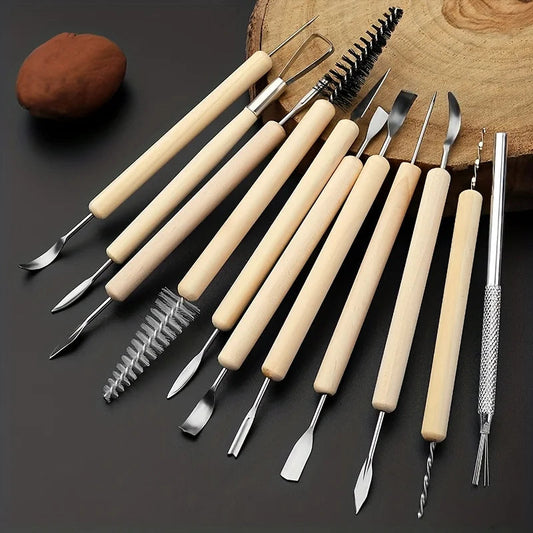 Art Supplies 11 PCS Sculpting Tools DIY Wooden Handles Ceramic Tools Beginners Arts and Crafts Wood and Steel Home School Use Creative Freedom Collective
