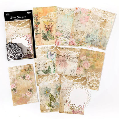 30sheets Lace Material Paper Junk Journal Decor DIY Supplies Scrapbooking Art Collage Aesthetics Stationery Craft Paper