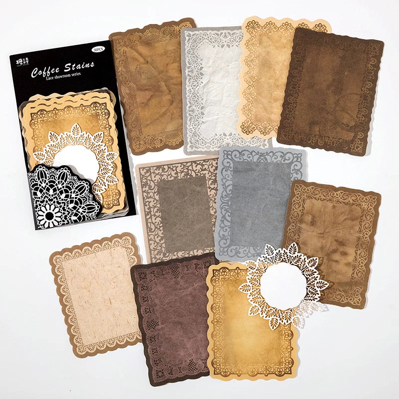 30sheets Lace Material Paper Junk Journal Decor DIY Supplies Scrapbooking Art Collage Aesthetics Stationery Craft Paper