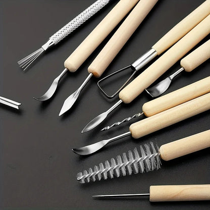 Art Supplies 11 PCS Sculpting Tools DIY Wooden Handles Ceramic Tools Beginners Arts and Crafts Wood and Steel Home School Use Creative Freedom Collective