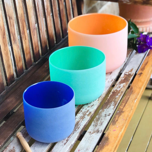 Rainbow Sounds® • Vibrant Sound Therapy Bowls | Set of Three w/ Beige Carry-On Case