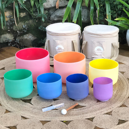 Set of 7 Rainbow Color Sound Therapy Bowls in Carry-On Cases