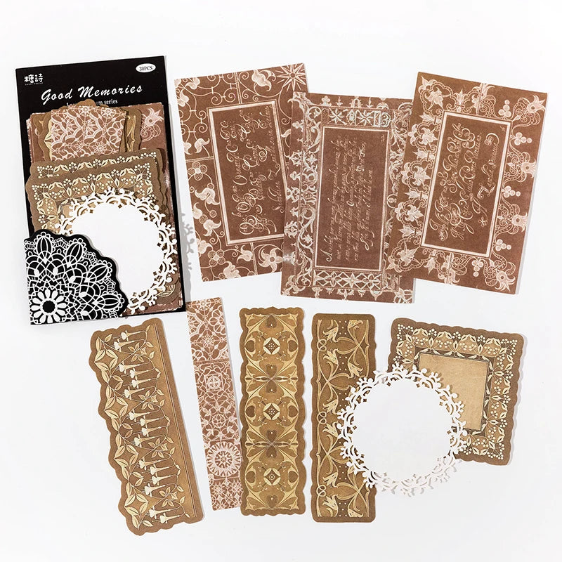30sheets Lace Material Paper Junk Journal Decor DIY Supplies Scrapbooking Art Collage Aesthetics Stationery Craft Paper