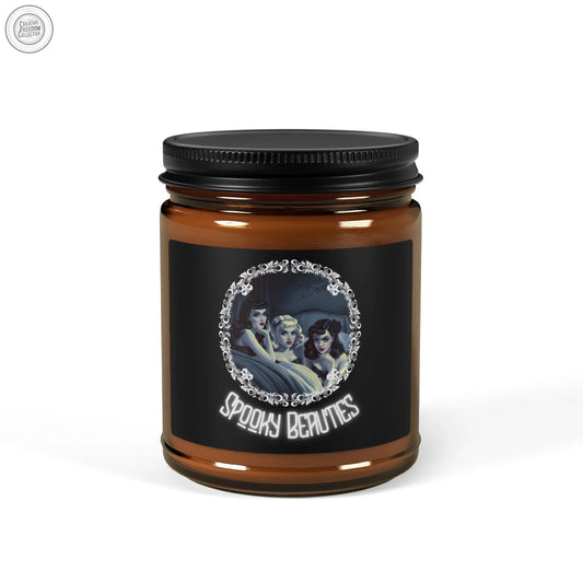 Sleepy Spooky Beauties | White Sage & Lavender Soy Candle (4oz & 9oz, Amber) Rose Meow