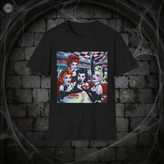 Spooky Beauties Retro Diner Vibes Unisex Softstyle T-Shirt | Rose Meow™ | Vintage Aesthetic Rose Meow