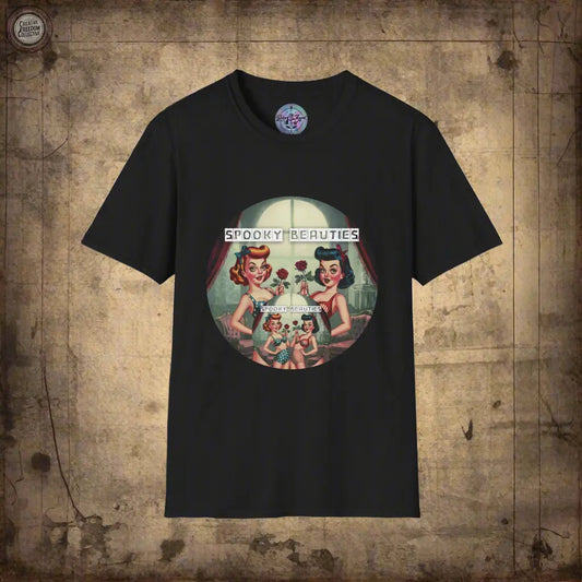 Spooky Beauties Rosy Faces Unisex Softstyle T-Shirt | Vintage Aesthetic Tee Rose Meow