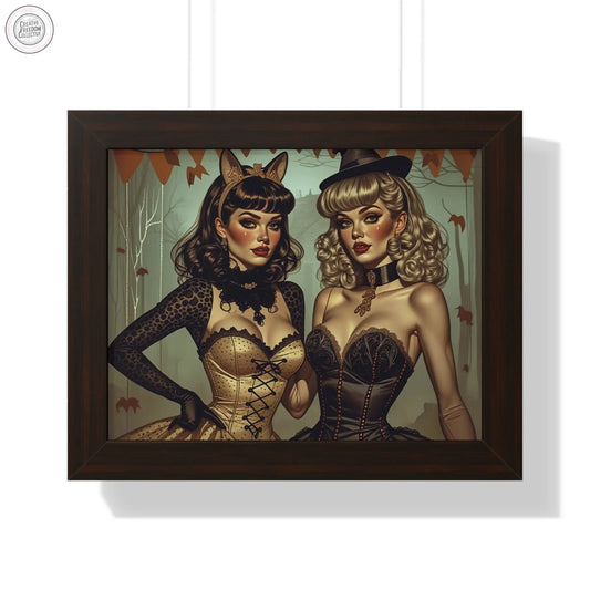 Spooky Beauties Vintage Halloween Glam Framed Print Rose Meow