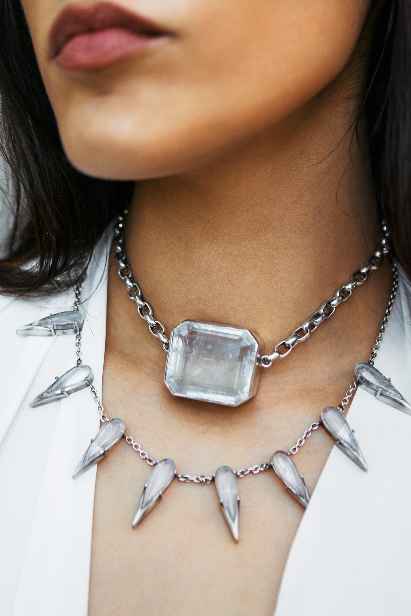 Square Goliath Choker in Striated Crystal (Silver) SHIPS IN APRIL