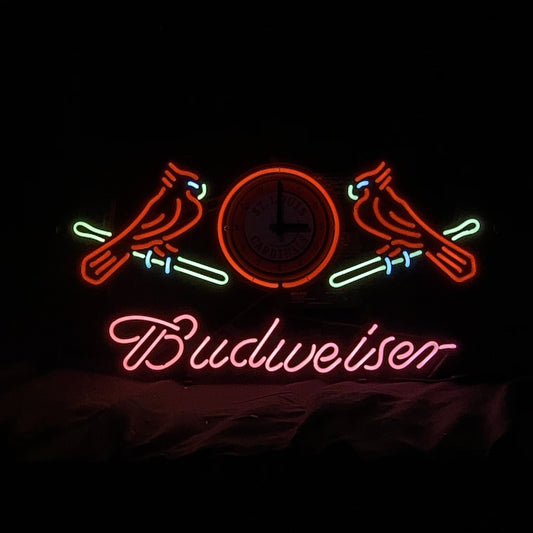 St. Louis Cardinals with Clock Budweiser Neon Signs Light Neon Signs Land