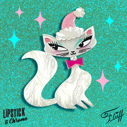 Swanky Pinkmas Kitty Brooch by Miss Fluff x Lipstick & Chrome Quirks!