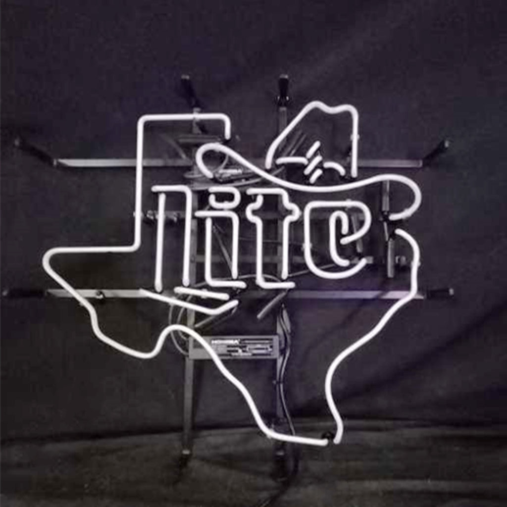 Miller Lite Cowboy Hat with Texas Maps Neon Signs Neon Signs Land