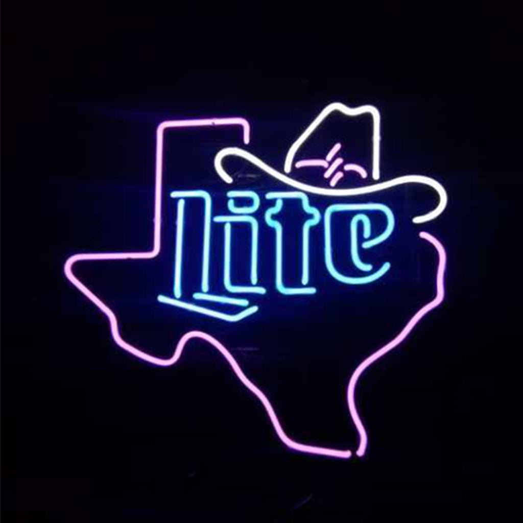 Miller Lite Cowboy Hat with Texas Maps Neon Signs Neon Signs Land