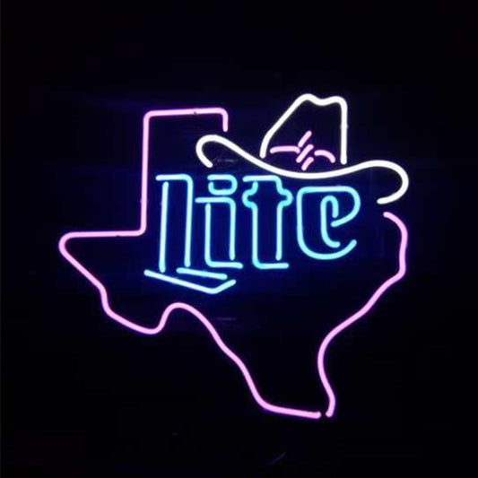 Miller Lite Cowboy Hat with Texas Maps Neon Signs Neon Signs Land