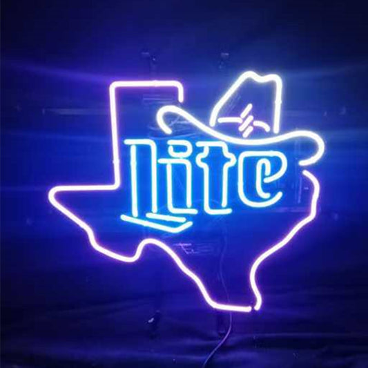 Miller Lite Cowboy Hat with Texas Maps Neon Signs Neon Signs Land