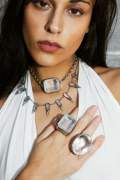 Square Goliath Choker in Striated Crystal (Silver) SHIPS IN APRIL
