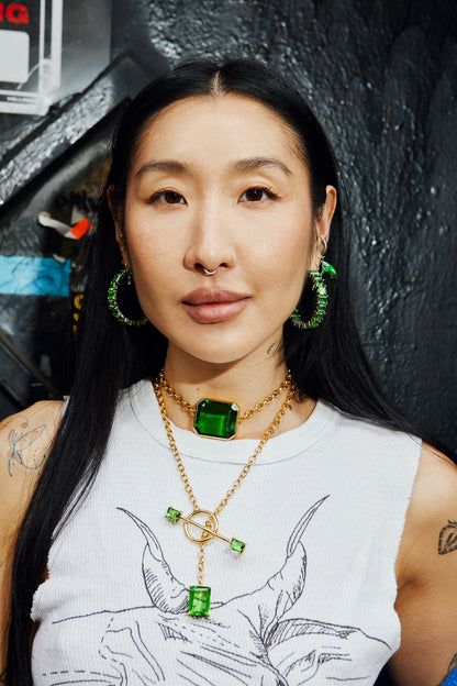 Gem Drop Toggle Necklace in Green Envy (Gold) SHIPS IN APRIL