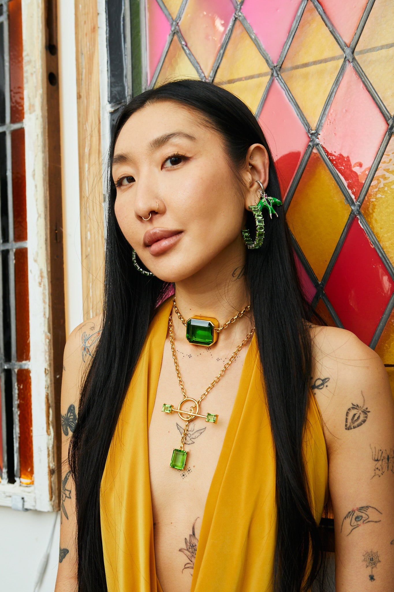 Gem Drop Toggle Necklace in Green Envy (Gold) SHIPS IN APRIL