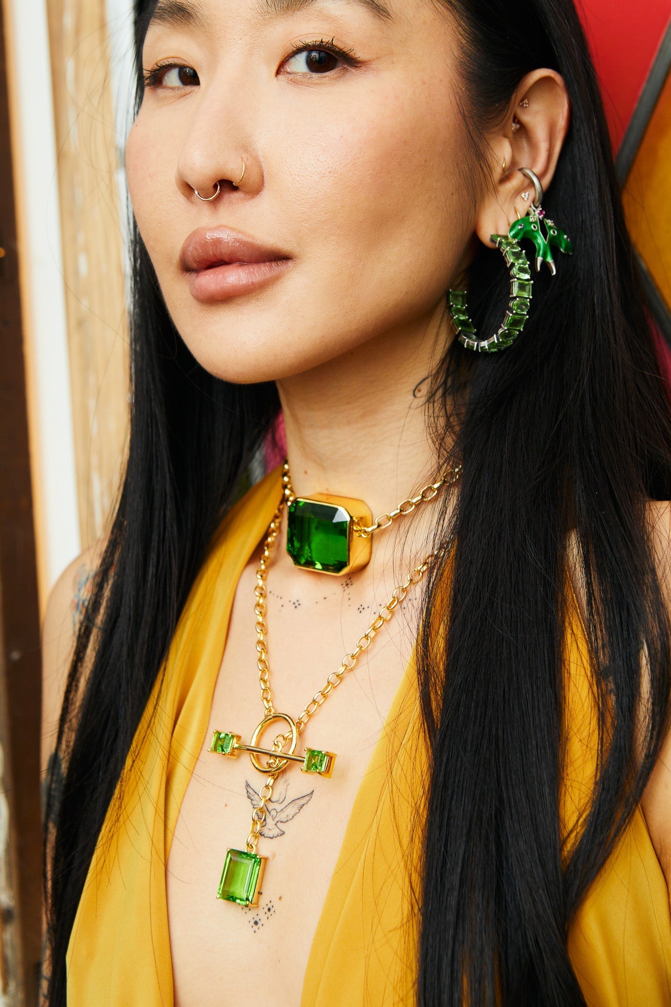 Gem Drop Toggle Necklace in Green Envy (Gold) SHIPS IN APRIL
