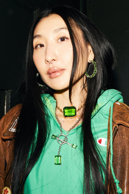Gem Drop Toggle Necklace in Green Envy (Silver) SHIPS IN APRIL