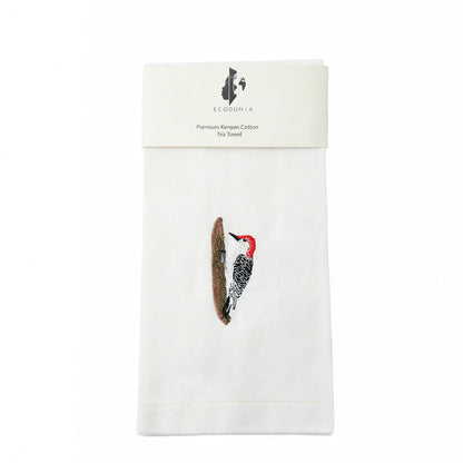 100% Cotton Tea Towels with Bird Embroidery - Kitchen Towels