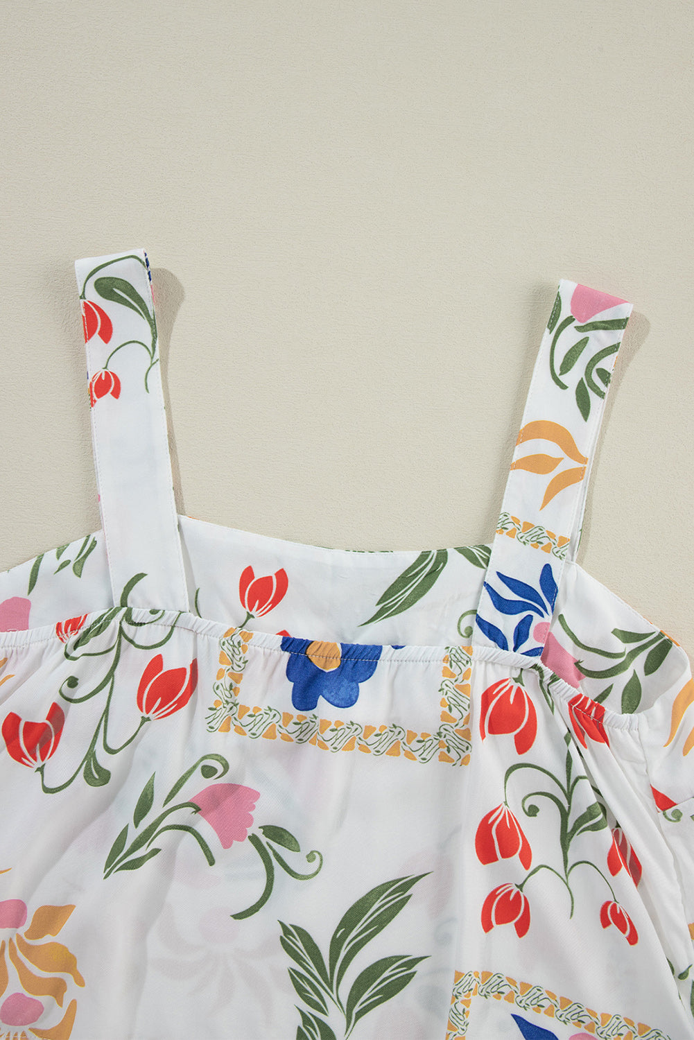White Square Neck Tank & Wide Leg Pants Boho Floral Set Shewin