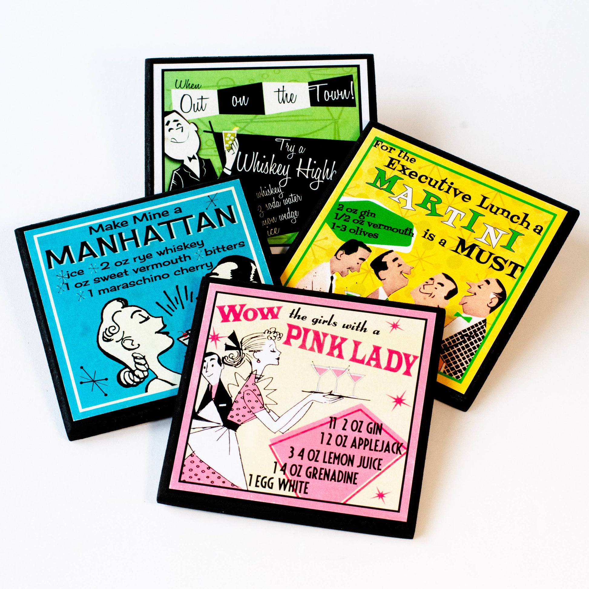 Retro Cocktail Recipe Drink Coaster Set Quirks!