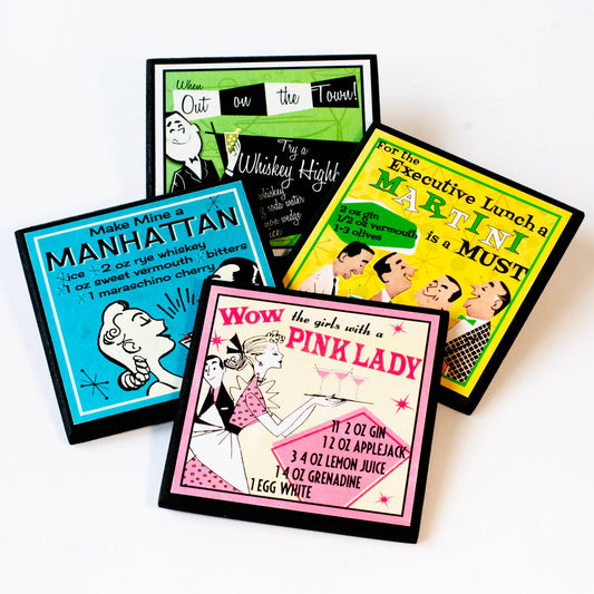 Retro Cocktail Recipe Drink Coaster Set Quirks!