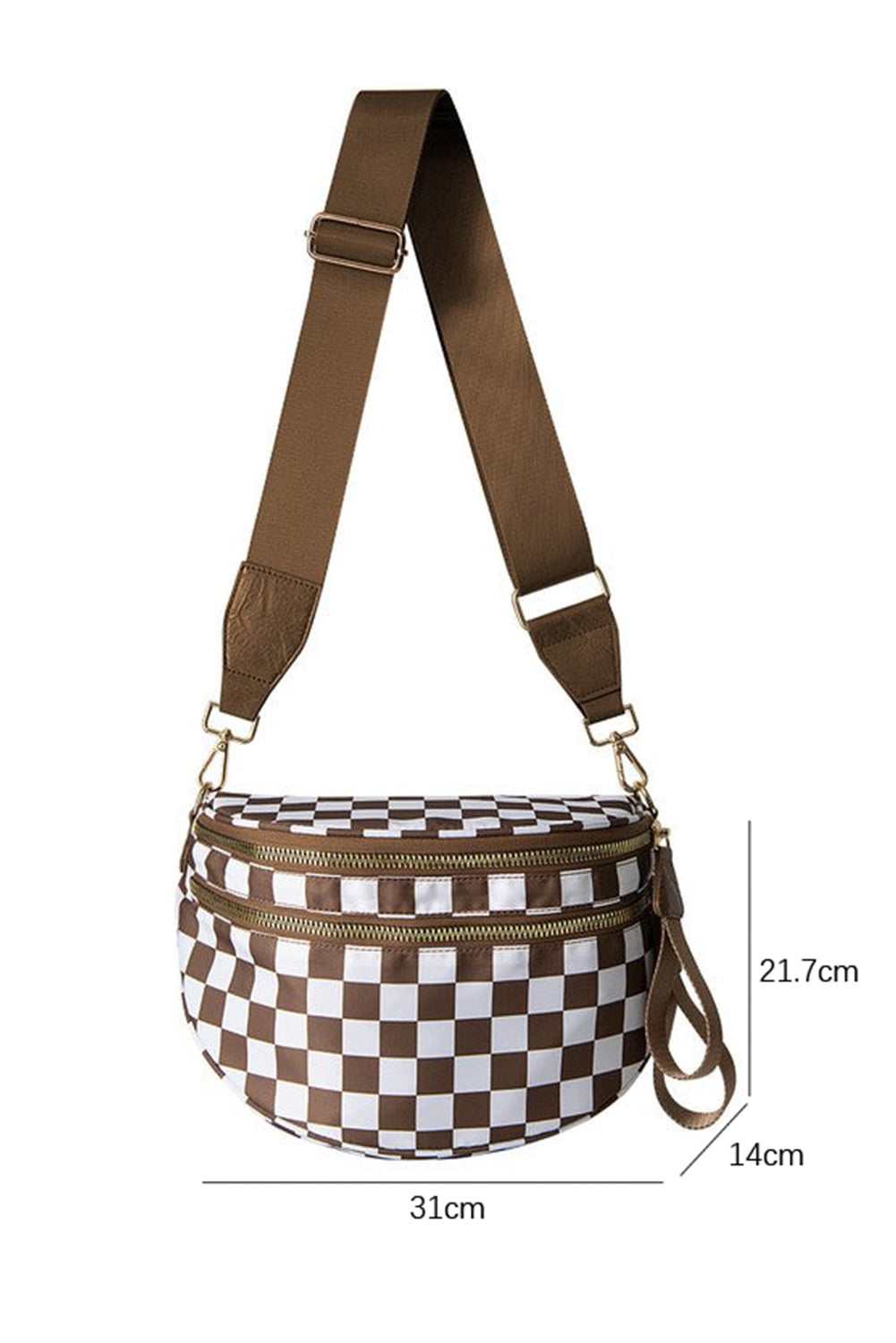 Blackish Green Checkered Print Wide Strap Large Crossbody Bag Shewin