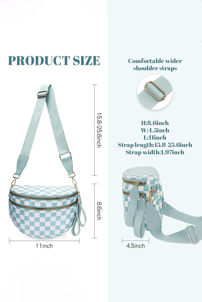 Blackish Green Checkered Print Wide Strap Large Crossbody Bag Shewin