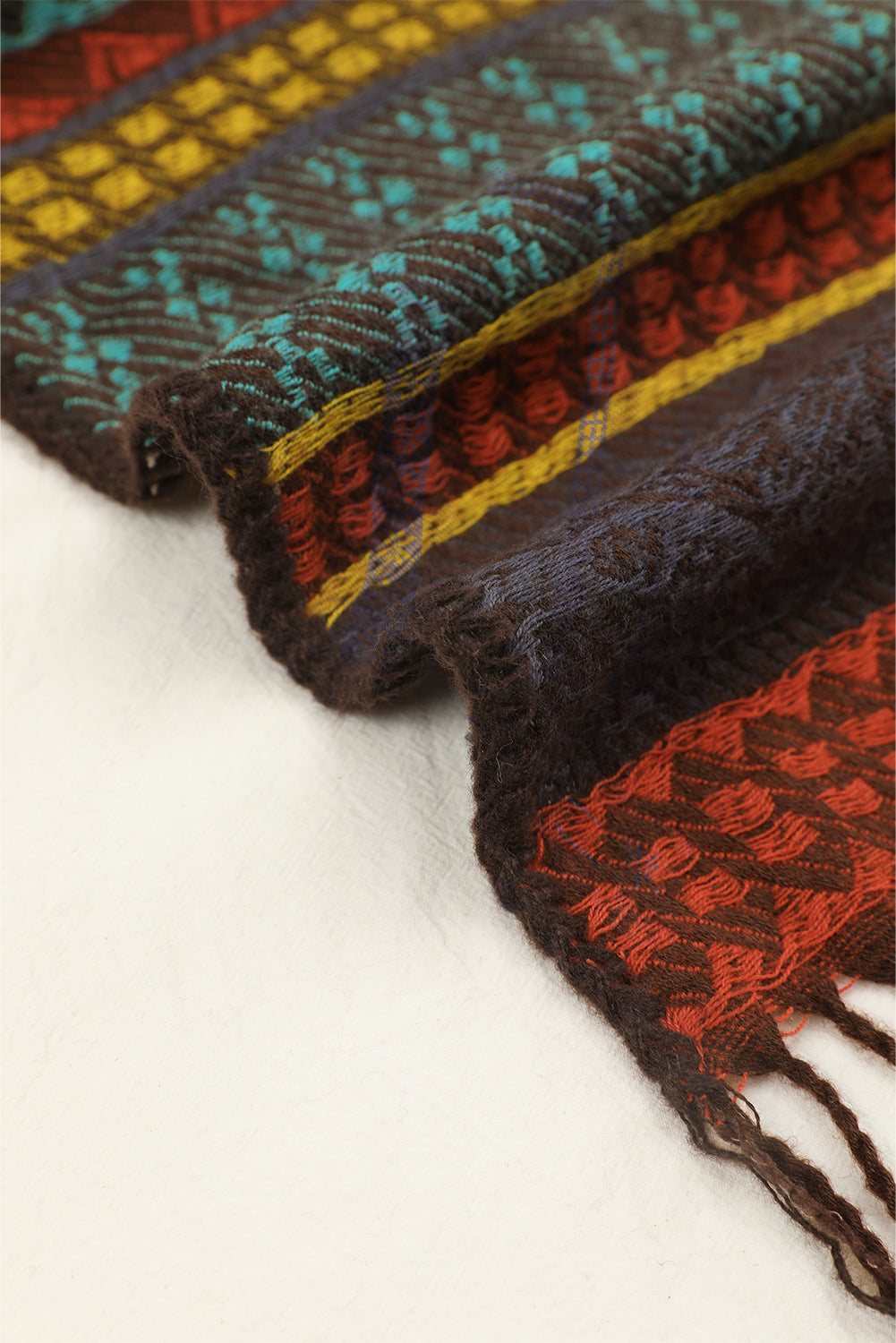 Light Blue Ethnic Print Tassel Trim Shawl Scarf Shewin