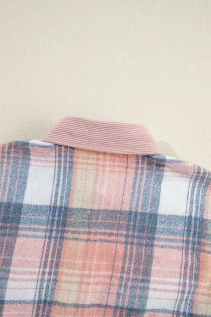 Cinnamon Plaid Corduroy Patchwork Pocket Loose Shacket Shewin