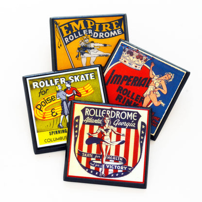 Vintage Roller Skating Rink Drink Coaster Set - Let's Roll Quirks!