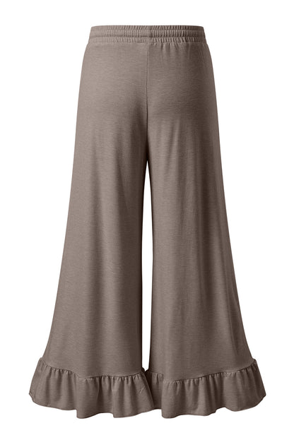 Dune Solid Color Ruffle Hem Wide Leg Pants Shewin