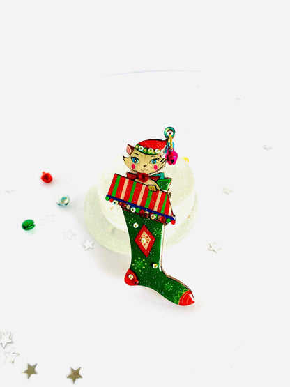 Mr Cat in a Stocking Brooch by Rosie Rose Parker