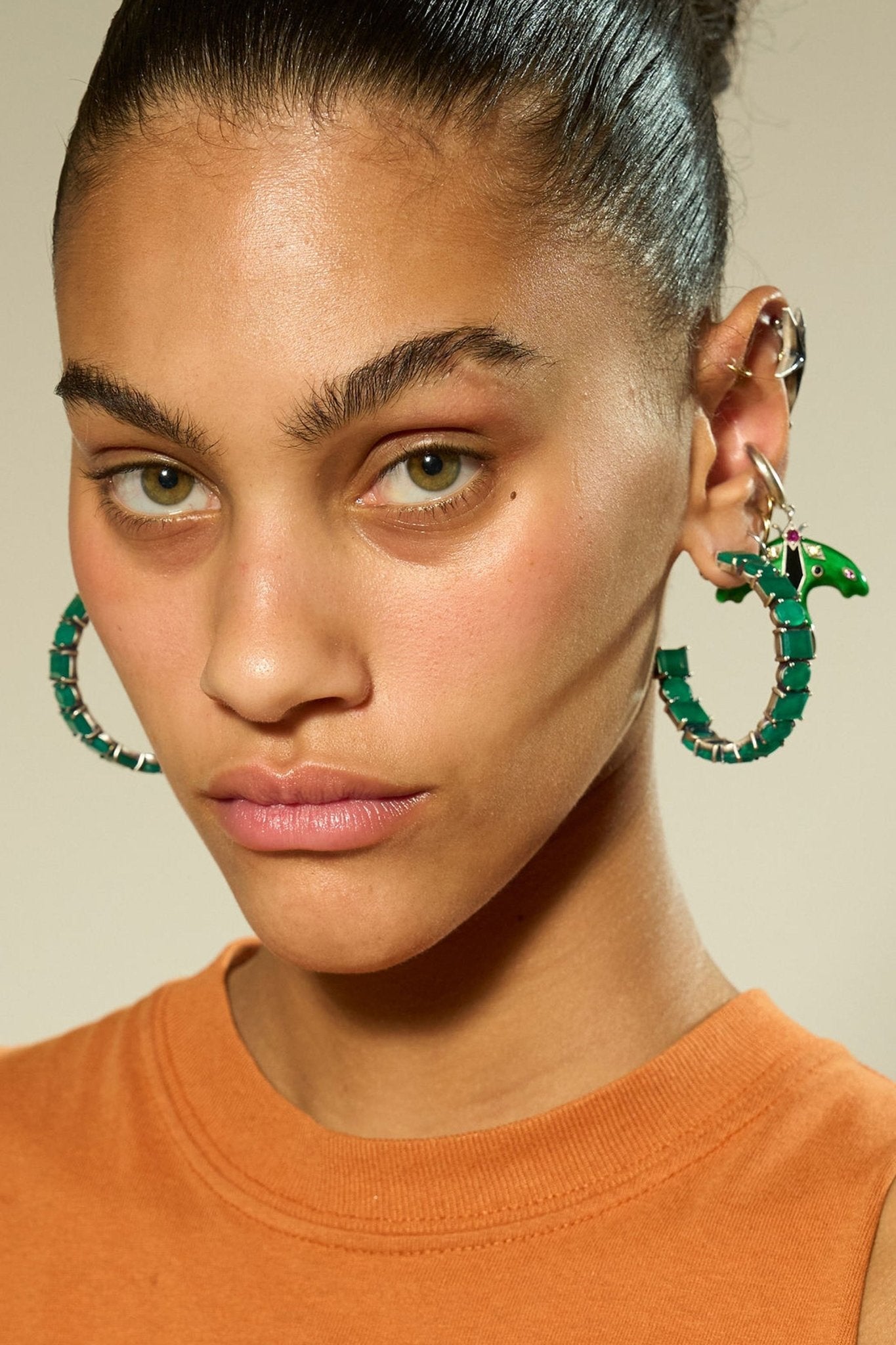 Quarry Hoops in Green Onyx (Silver) SHIPS IN APRIL