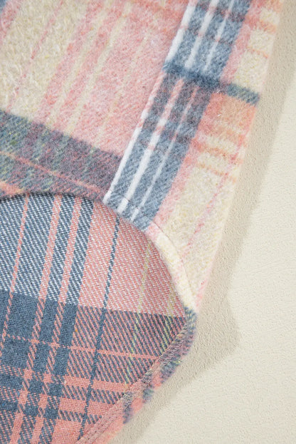 Cinnamon Plaid Corduroy Patchwork Pocket Loose Shacket Shewin