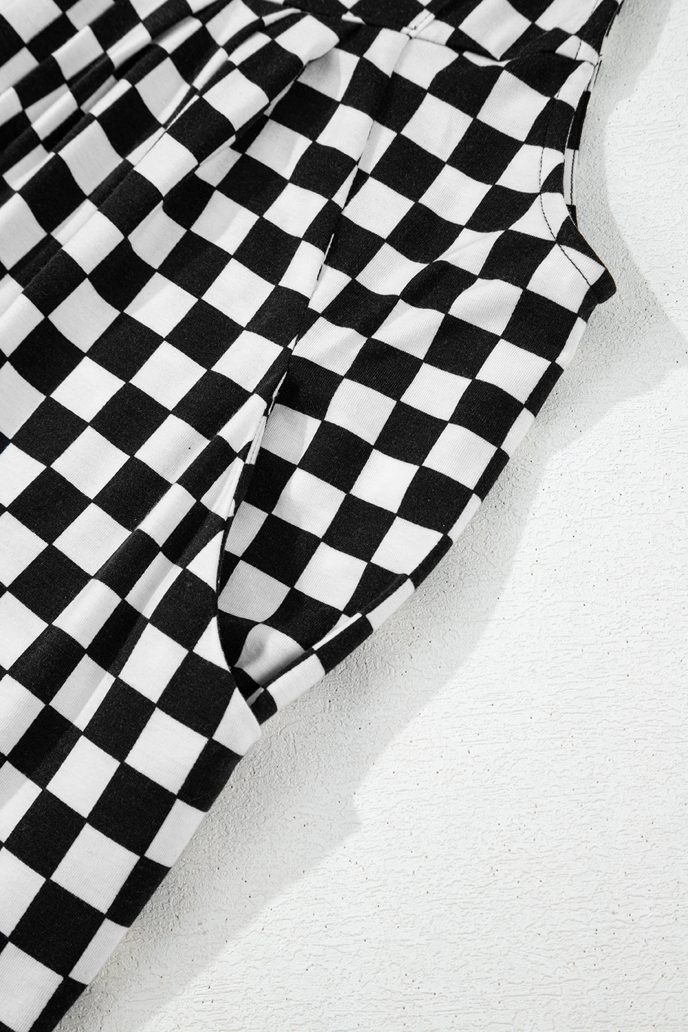Black Checkered Print Pocketed Wide Leg Overall Shewin