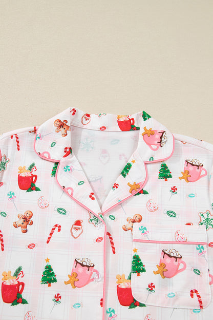 Pink Christmas Spirit Cute Holiday Print Short Sleeve Shirt and Pants Pajama Set